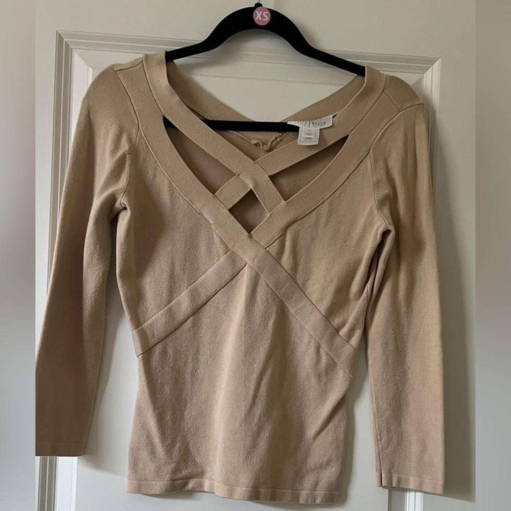White House Black Market Beige Crisscross Blouse Shirt Size XS